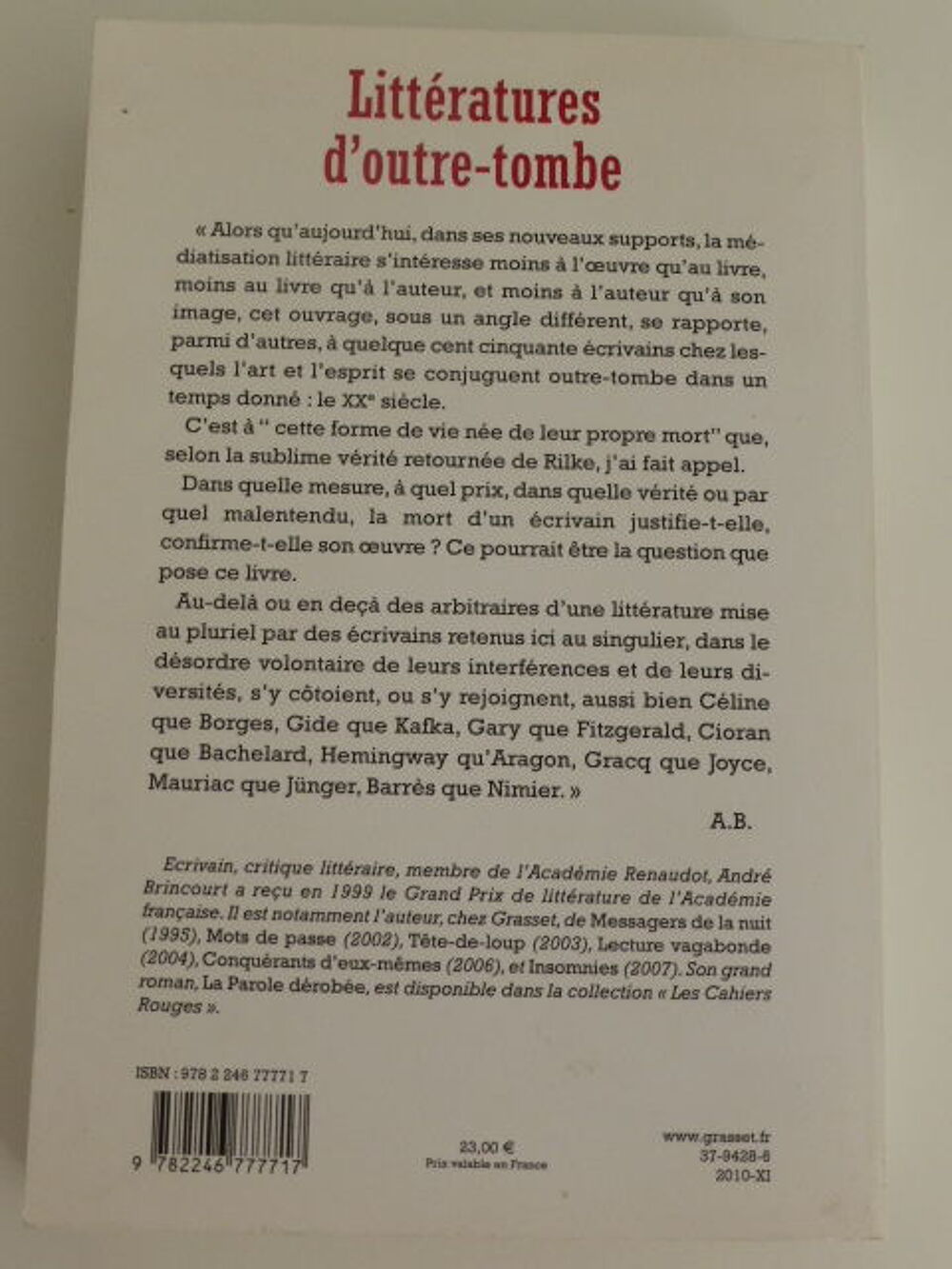 Litt&eacute;ratures d'outre tombe Andr&eacute; BRINCOURT Livres et BD