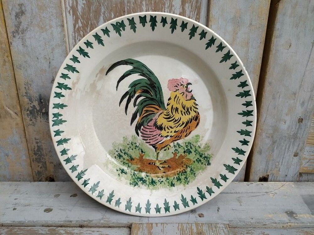 Assiette Plat Creux au Coq Fa&iuml;ence de Gien Terre de Fer 
Décoration