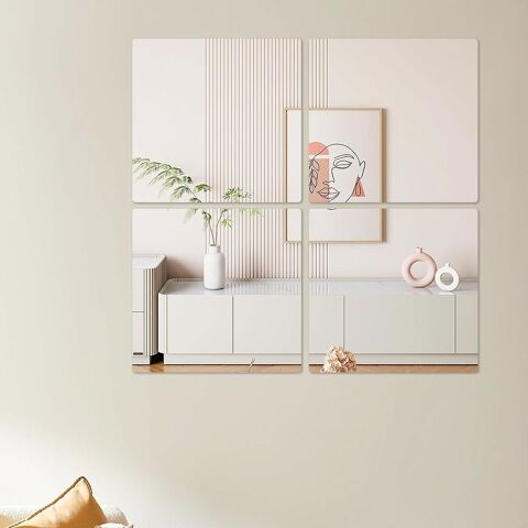 Miroir Adhesif Mural, 4 Pièces 20x20cm Acrylique 7 Avion (62)