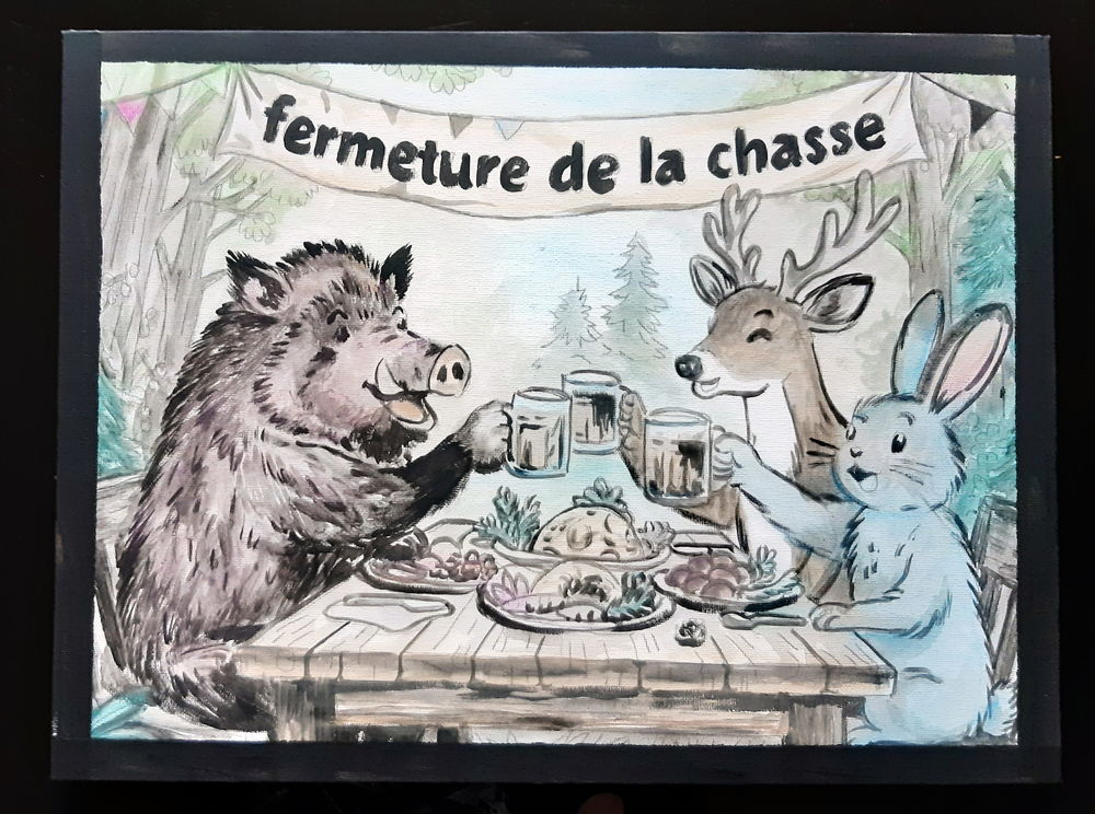 fin de saison - peinture sur carton toil&eacute; - acrylique + past Décoration