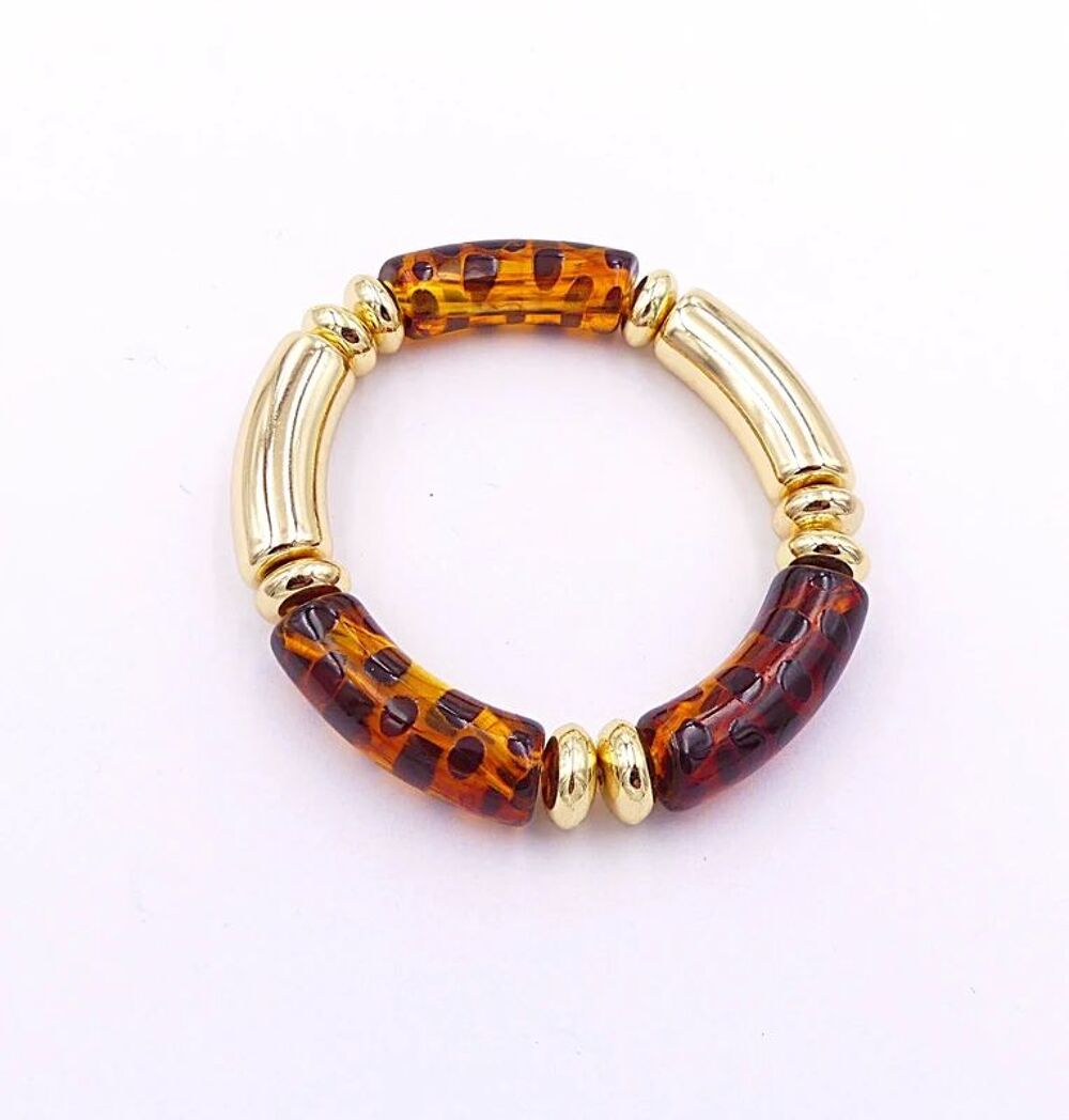 Bracelet &eacute;lastique, perles tubes incurv&eacute;es, acrylique
Bijoux et montres