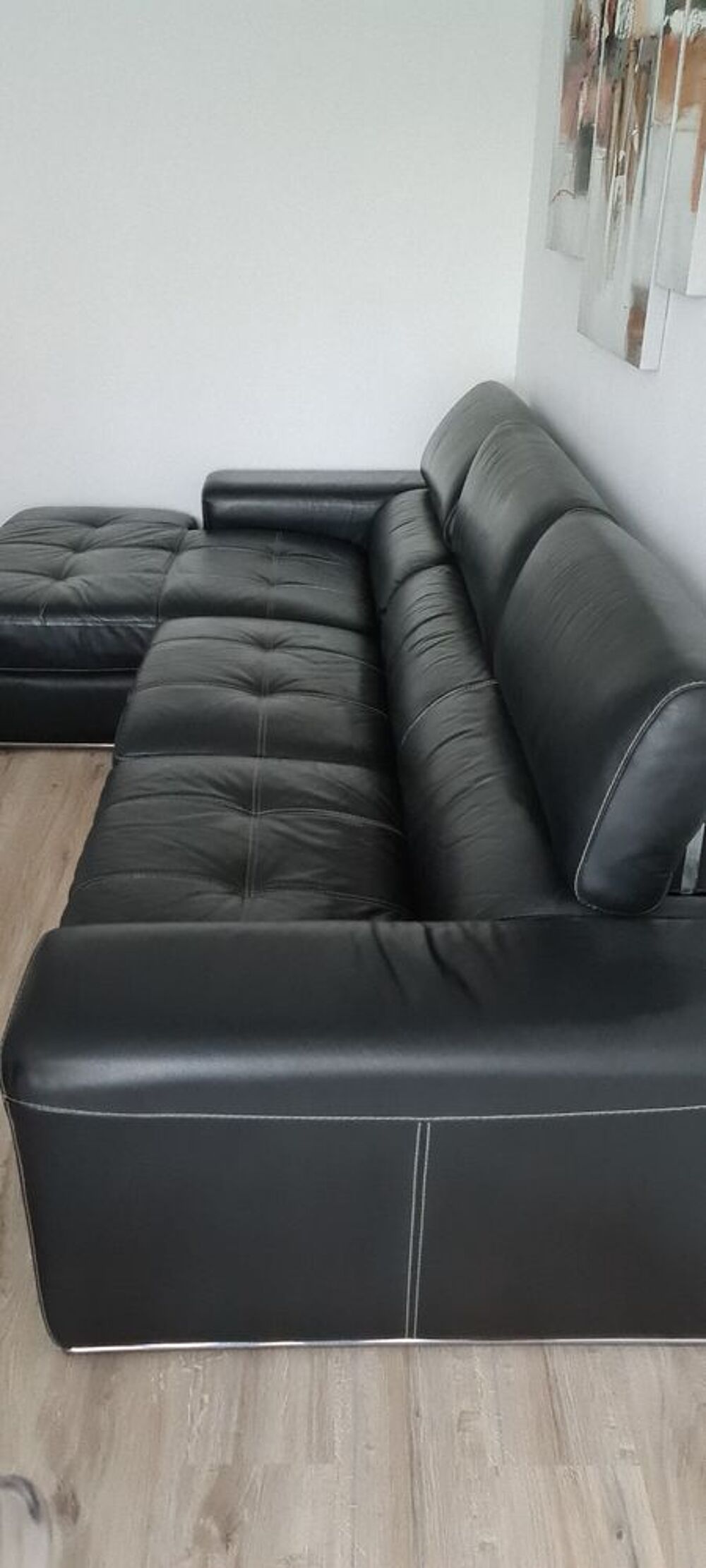 Canap&eacute; d'angle cuir noir tbe Meubles