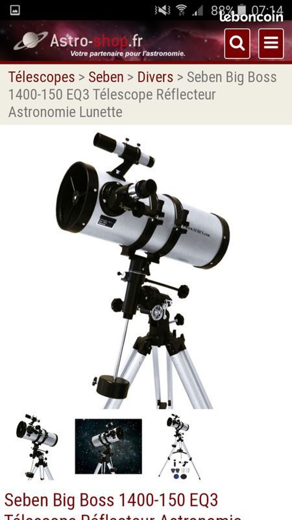 Telescope r&eacute;flecteur seben 1400 150 NEUF Photos/Video/TV