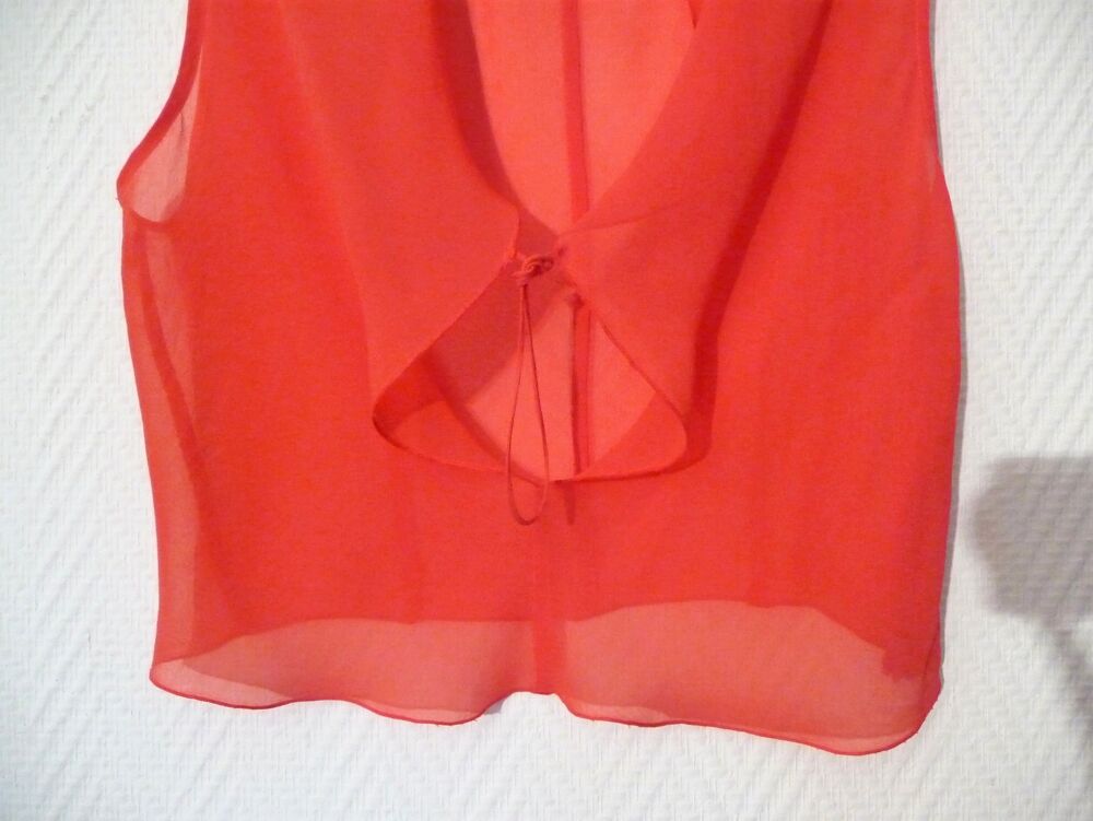 Top/ Tee Shirt Cintr&eacute; Orange Corail avec Lien &agrave; Nouer-Caloma Vêtements