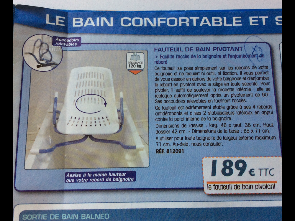 Si&egrave;ge pivotant pour baignoire Meubles