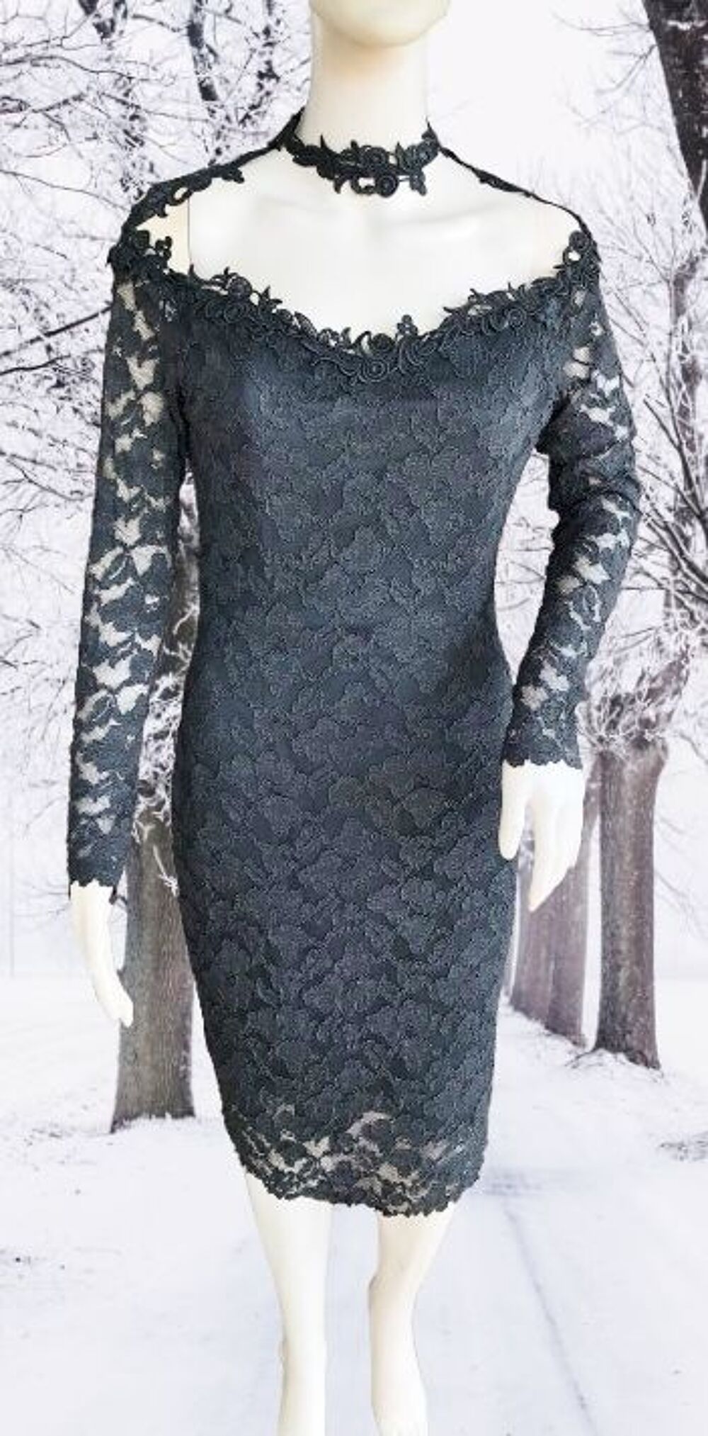 ROBE FOURREAU VINTAGE D&Eacute;COUPE ORIGINALE &amp; DENTELLE FLEURS Vêtements