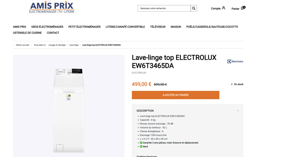 Lave-linge Electrolux PerfectCare 600 ? 6 kg ? NEUF emball&eacute;
Electroménager