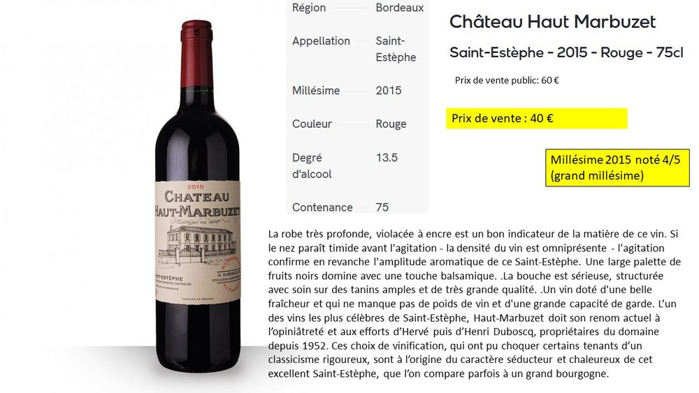 Ch&acirc;teau Haut-Marbuzet 2015 Cuisine