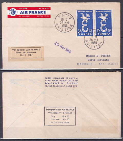 Timbres EUROPE-FRANCE-FDC vol spcial Air France Foire de Ha 10 Lyon 5 (69)