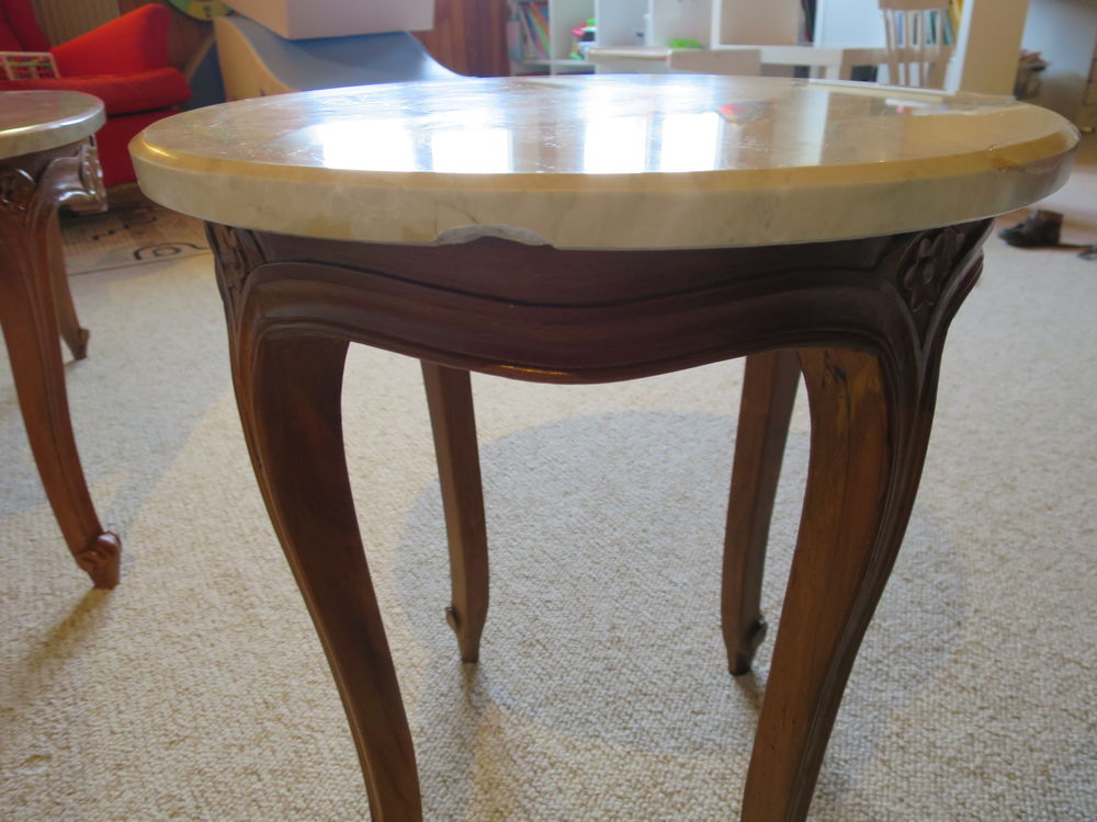 Table basse ronde-bois sculpt&eacute;-marbre blanc-Style r&eacute;gence Meubles