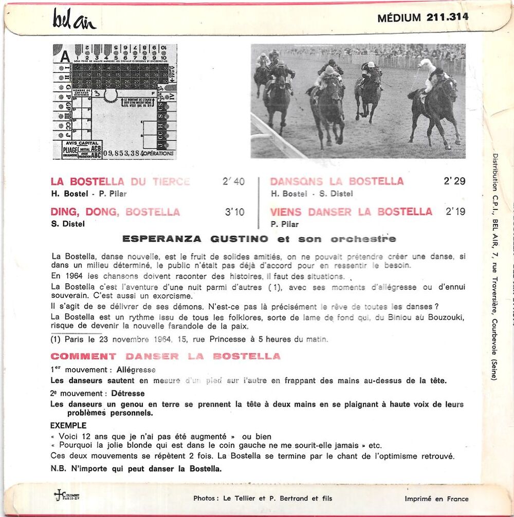 Esperanza Gustino: Viens Danser La Bostella [Vinyle 45 tours CD et vinyles