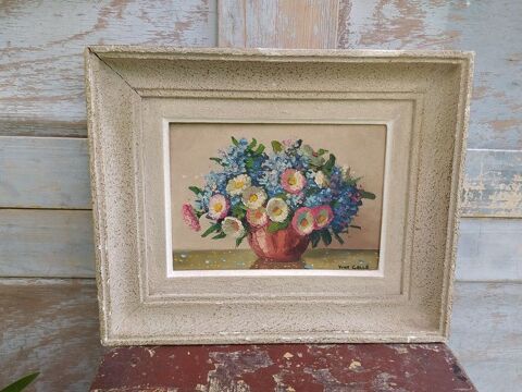 Tableau Bouquet de Fleurs Myosotis Signé Yvan Gallé 70 Loches (37)