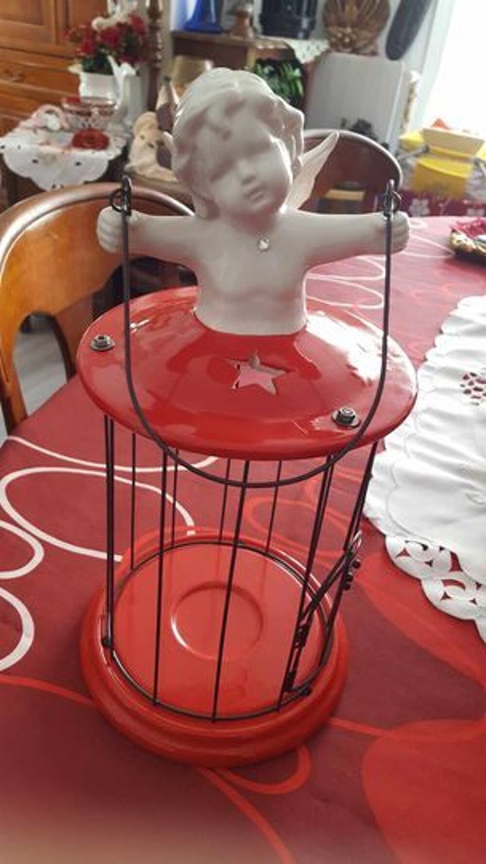  Grande lanterne ange forme cage rouge grand ange N&deg; 1322 