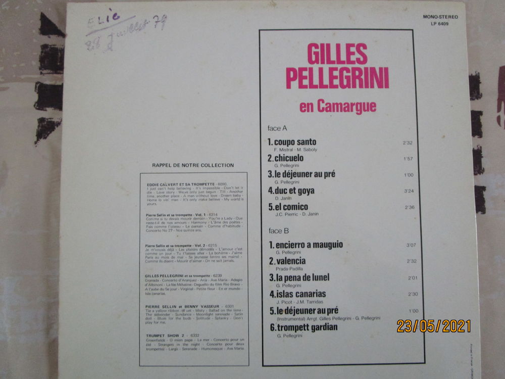vinyle de Gilles Pellegrini et sa trompette en Camargue CD et vinyles