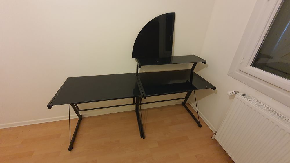 Bureau d angle verre noir avec tablette Meubles