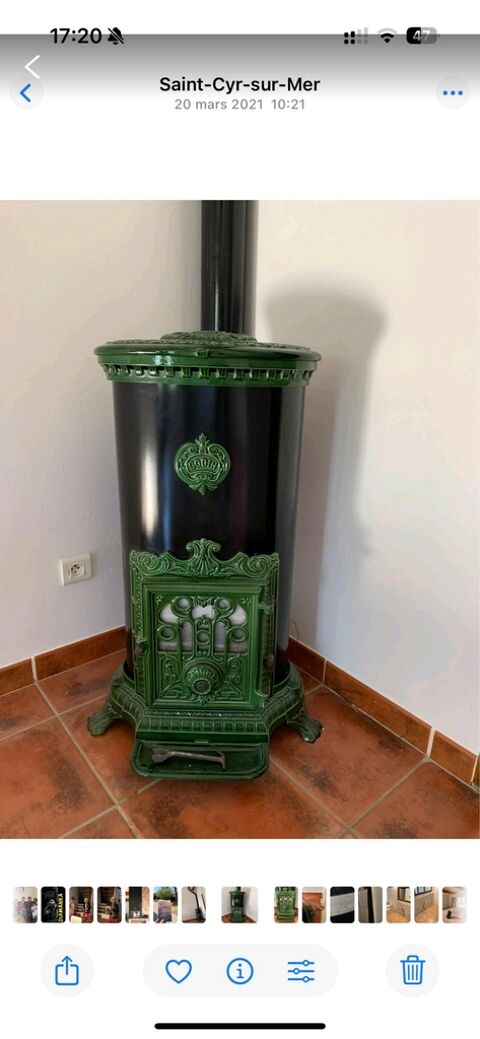 Po�le � bois vintage �maill� vert et noir 500 Toulon (83)