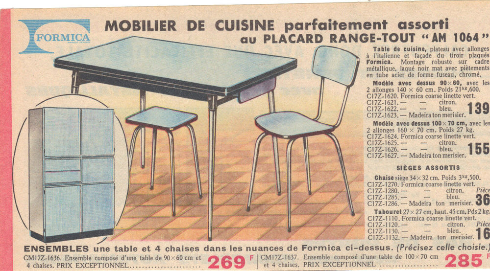 Table de Cuisine en Formica vintage/ 2chaises, 1 tabouret 
Meubles