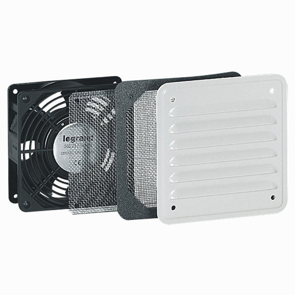 Ventilateur avec ou&iuml;e plastique d&eacute;bit 40m&sup3;/h avec filtre et 160m&sup3;/h soufflage libre - IP54 IK08 - RAL7035 Bricolage