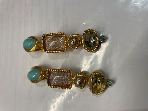Clip dorée cab bleu + pendant résine mauve perle strass CL 235 Vigneux-sur-Seine (91)