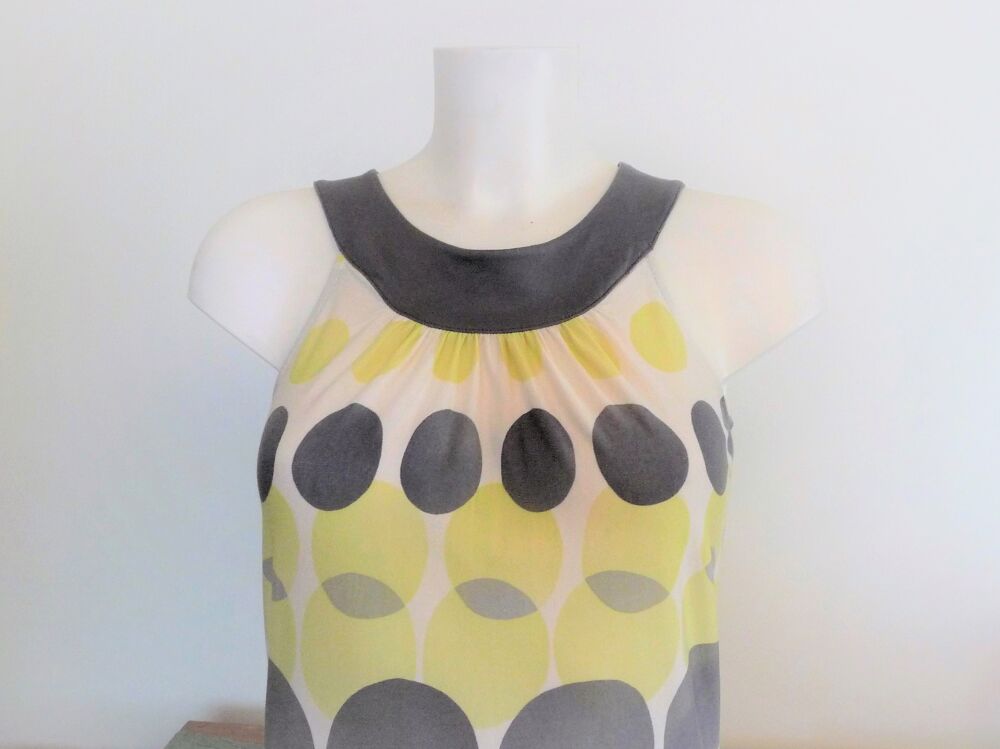 Tunique Blanc avec des Ronds Jaune et Gris Taille 1- Camaieu Vêtements