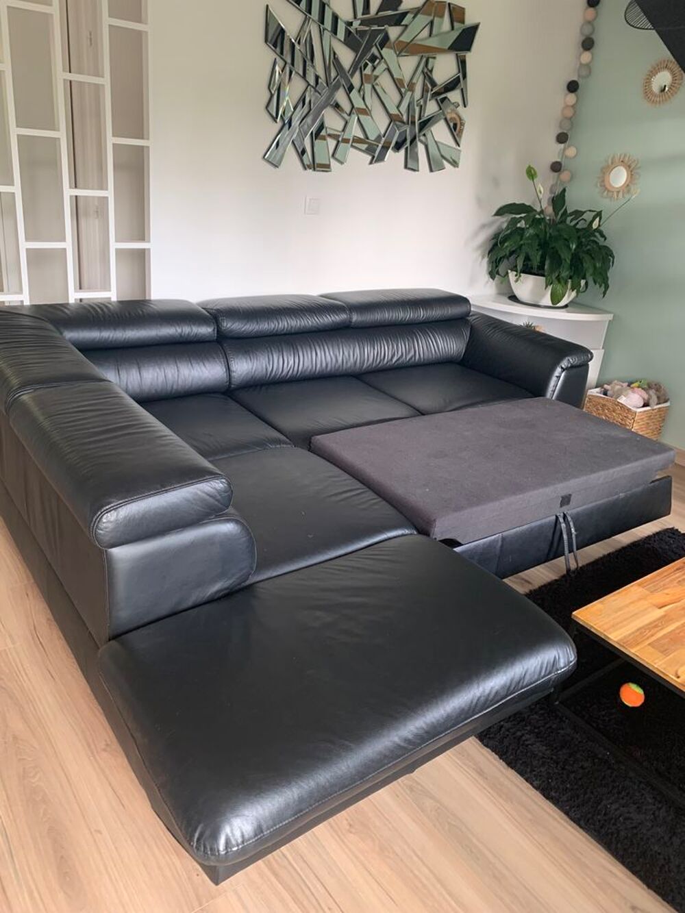 Canap&eacute; angle convertible en cuir Meubles