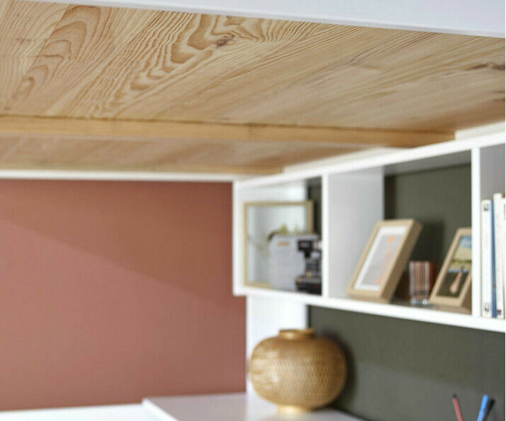 Chambre mezzanine bois massif 120x190 escalier &amp; rangement Meubles