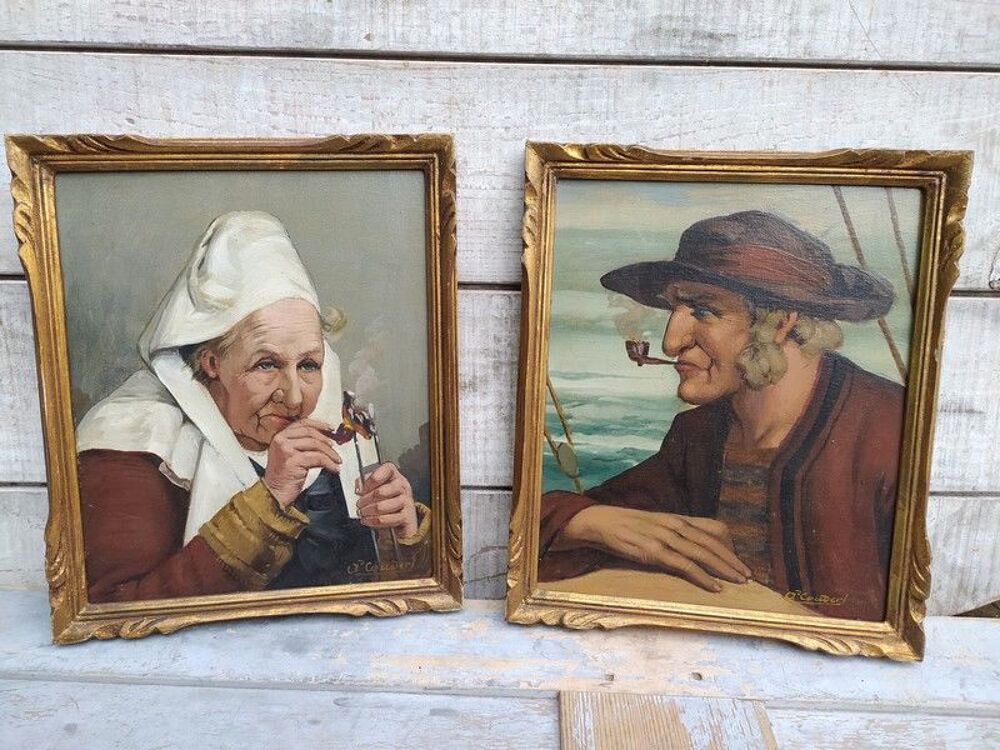 Tableaux Portraits Bretons habits Tradition Sign&eacute; A. Coudert Décoration