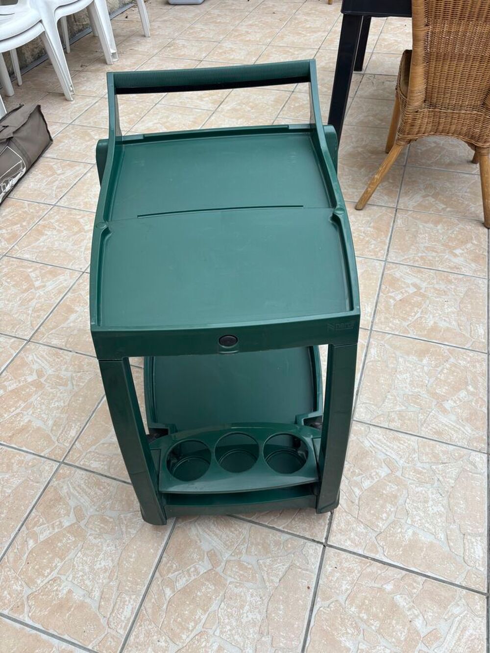 Desserte roulante de jardin / chariot barbecue - verte - 2 plateaux Meubles