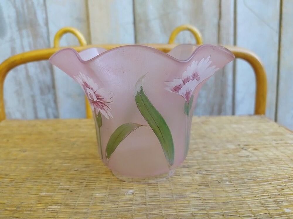 Tulipe Lampe &agrave; P&eacute;trole Verre &Eacute;maill&eacute; Rose D&eacute;cor de Fleurs Décoration