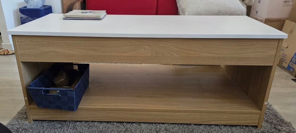 Table basse plateau relevable bois blanc Meubles