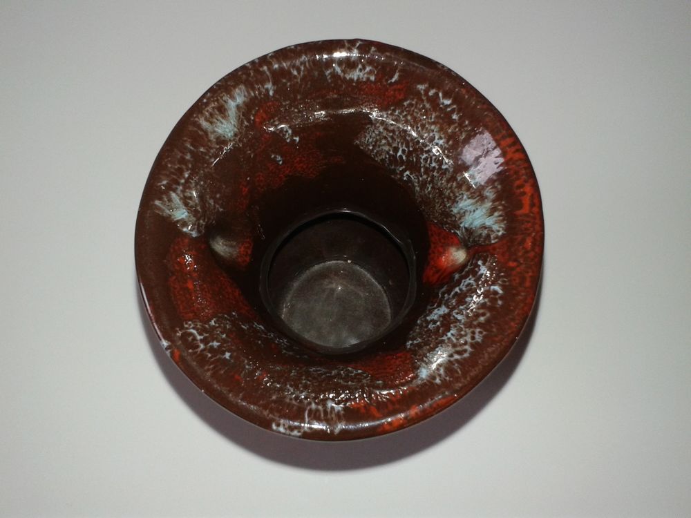 petit vase avec anses Vallauris marron flamm&eacute; rouge Décoration