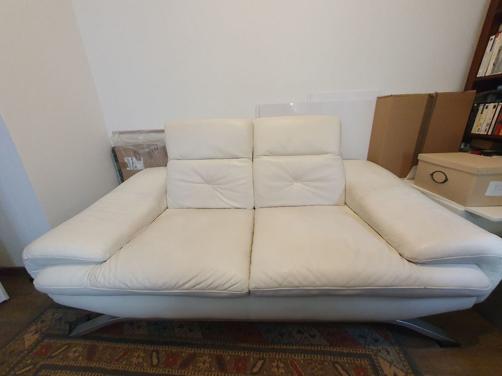 Canap&eacute; en cuir blanc italien 2 places Pieds inox Meubles