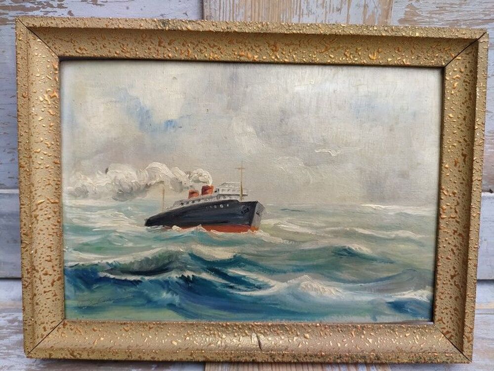 Tableau Marine Paquebot Navire Bateau Sign&eacute; 
