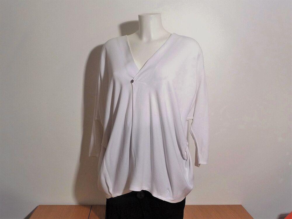 Blouse/ Top en Viscose Blanc &agrave; Manches Longues- Lauren Vidal Vêtements