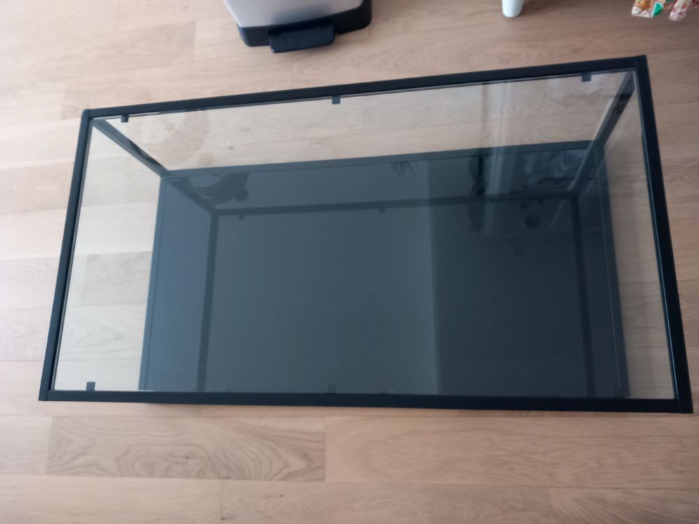 Grande table basse verre et m&eacute;tal noir comme neuve Meubles