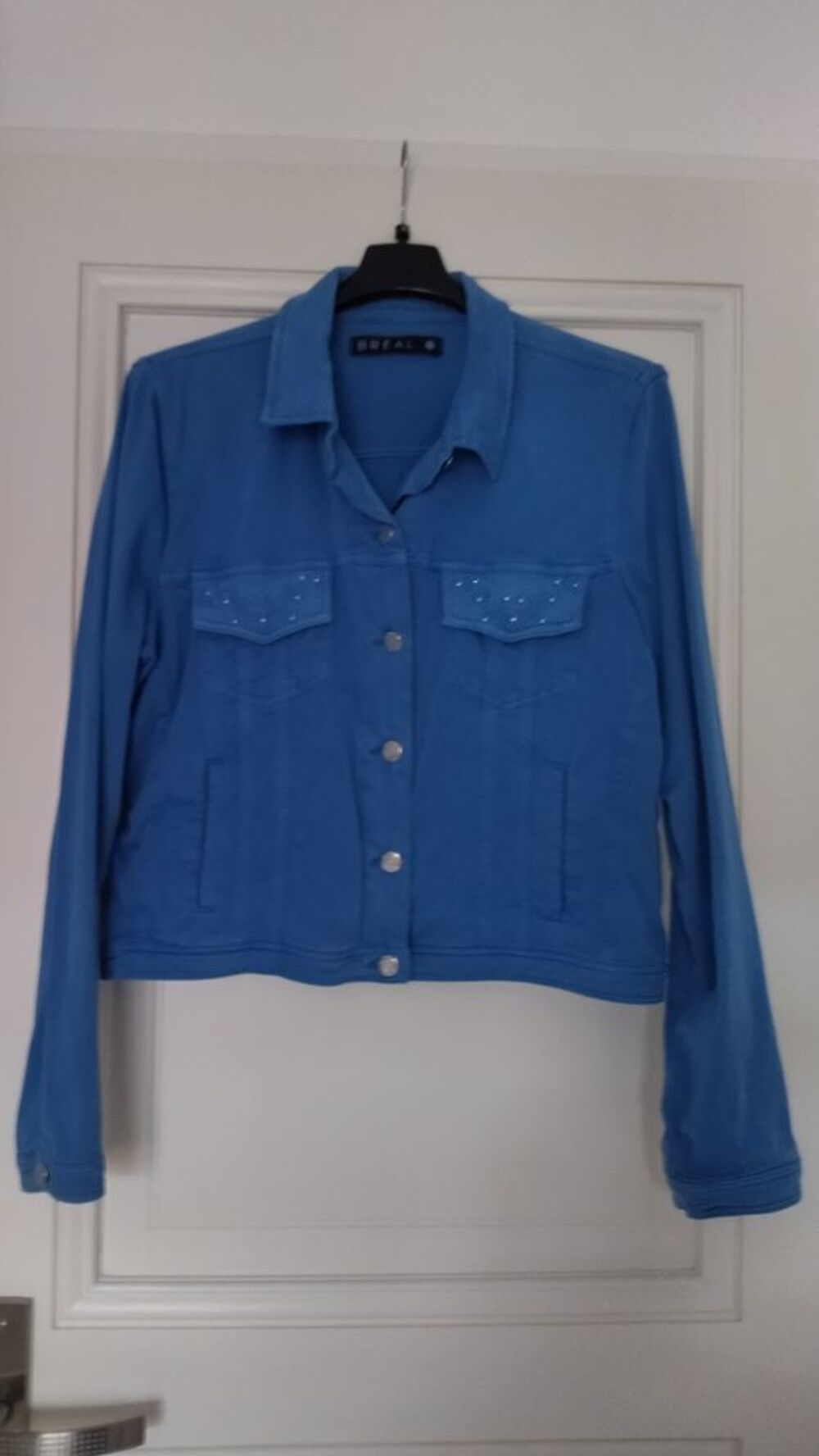 Blouson court effet peau de p&ecirc;che ? bleu Vêtements