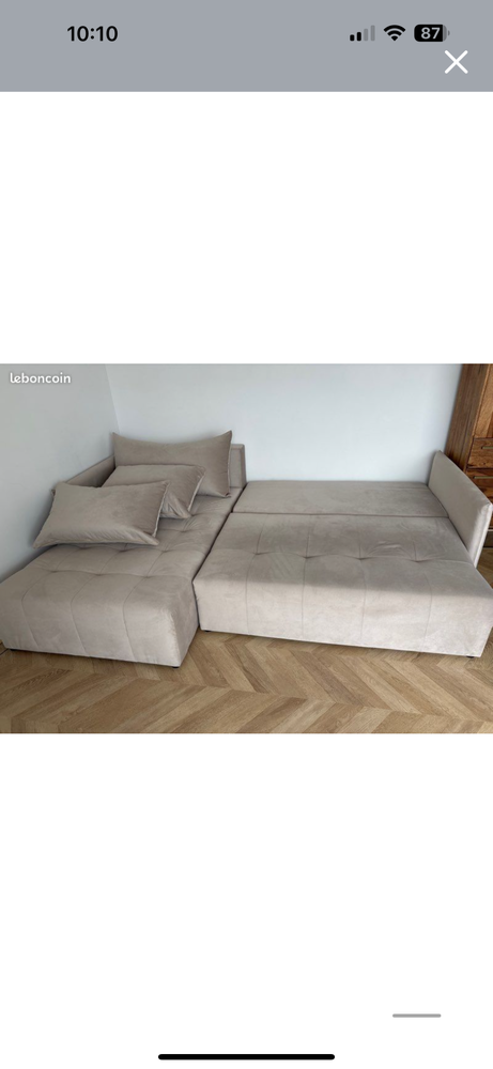 Canap&eacute; d'angle en velours taupe convertible et r&eacute;versible Meubles