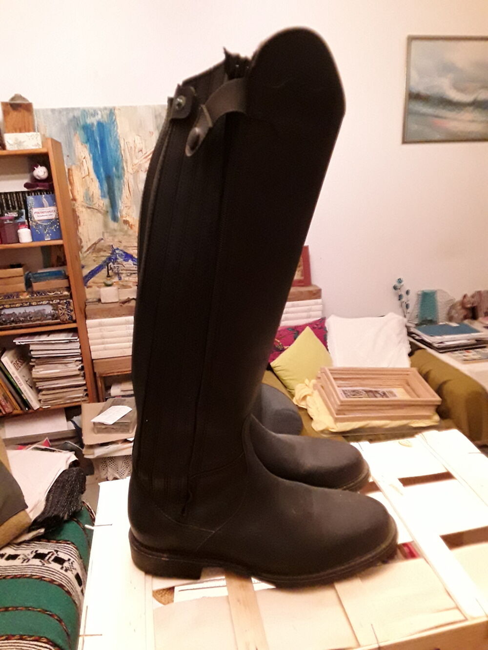 Bottes d'&eacute;quitation noires en cuir avec fermeture &eacute;clair Sports