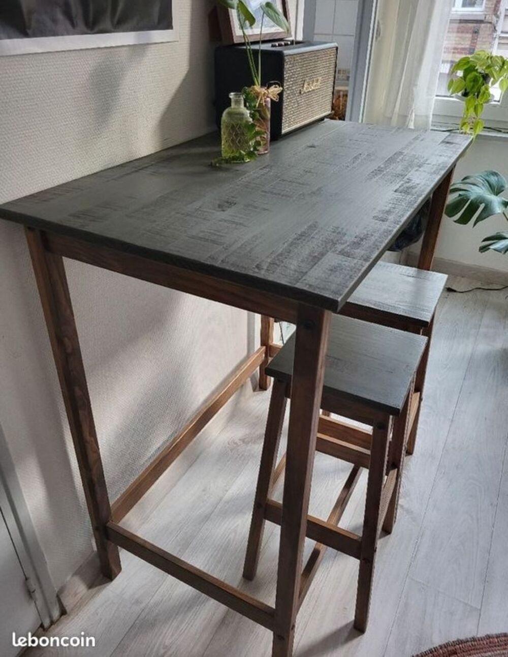 Table haute + 4 tabourets en bois massif Meubles