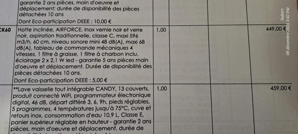 Hotte cuisine inclin&eacute;e Electrom�nager