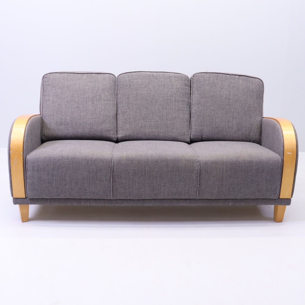 Canap&eacute; 3 places de style Art d&eacute;co tissu gris et bois cintr&eacute; Meubles