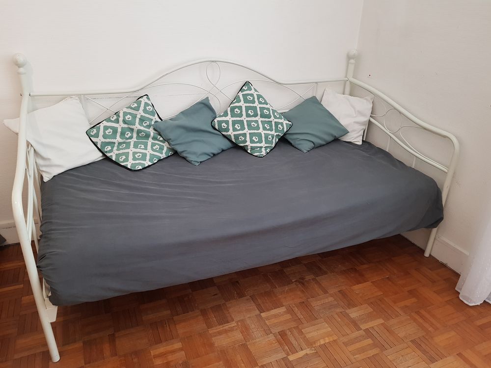 LIT banquette m&eacute;tal blanc 1 PLACE (+ MATELAS + SOMMIER) Meubles