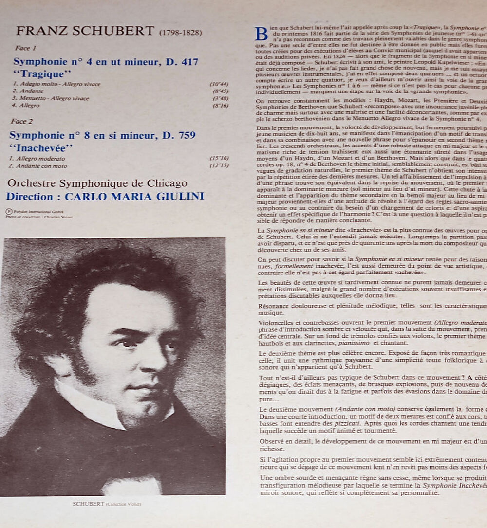 Schubert ?Symphonies n&deg;4 ?Tragique? &amp; n&deg;8 ?Inachev&eacute;e Giulini CD et vinyles