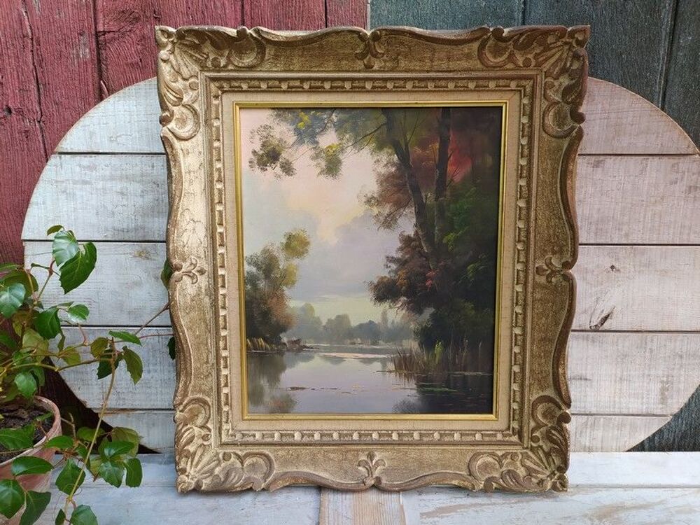 Tableau Huile sur toile Paysage Lacustre Sign&eacute; Didier 