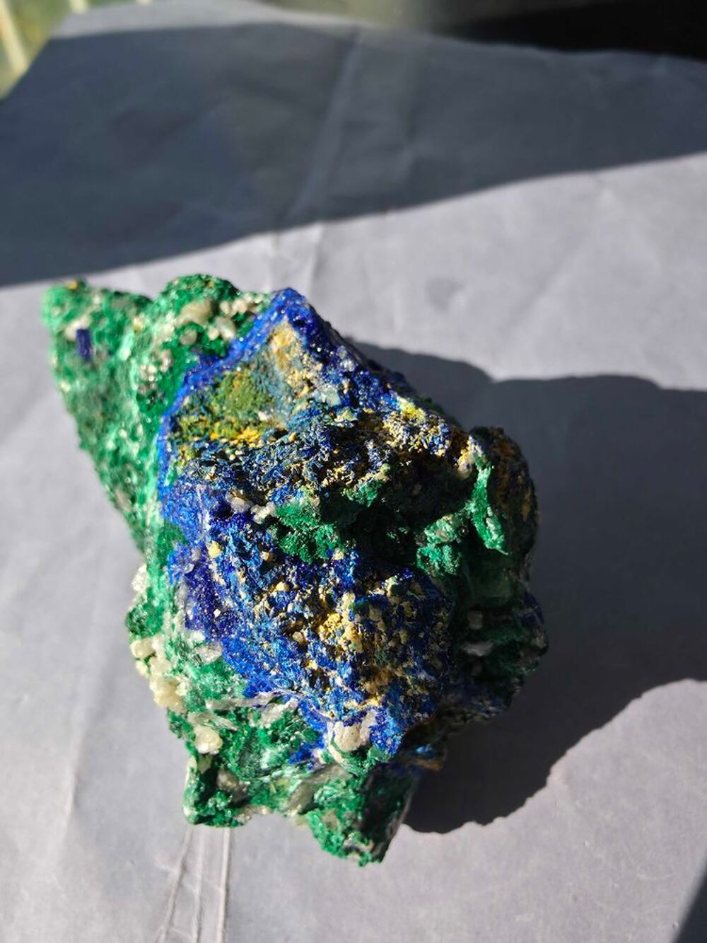 Min&eacute;ral Azurite, Malachite Fibreuse &amp; Quartz-Katanga 229g 