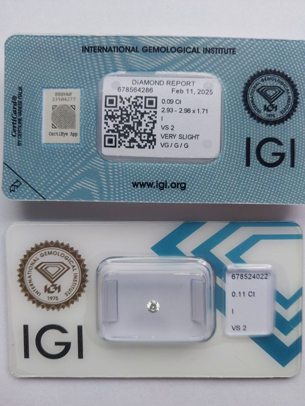 Lot 2 petite Diamant avec certificat 