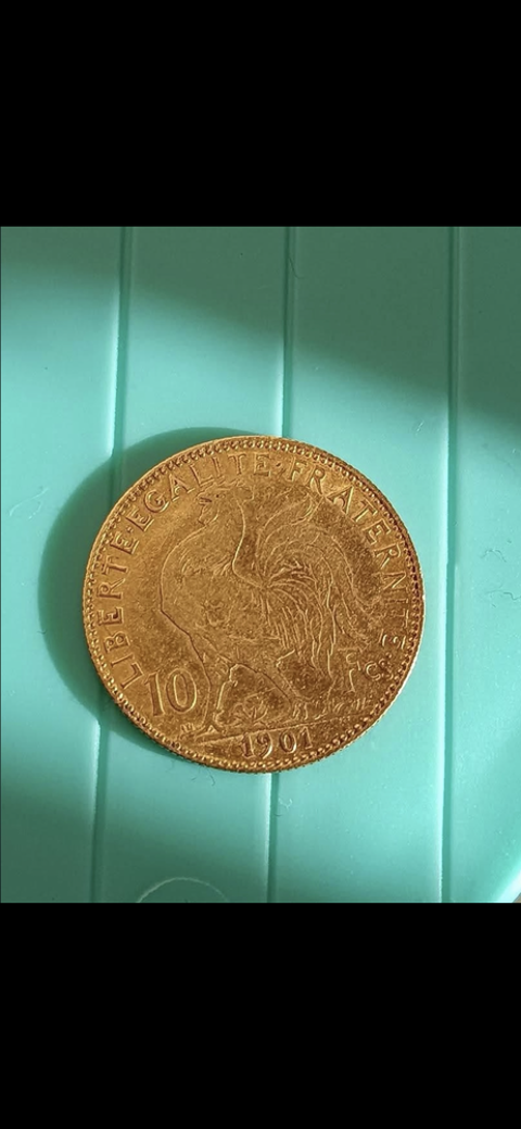 Pièce 10 franc coq 1901  or 360 Colmar (68)