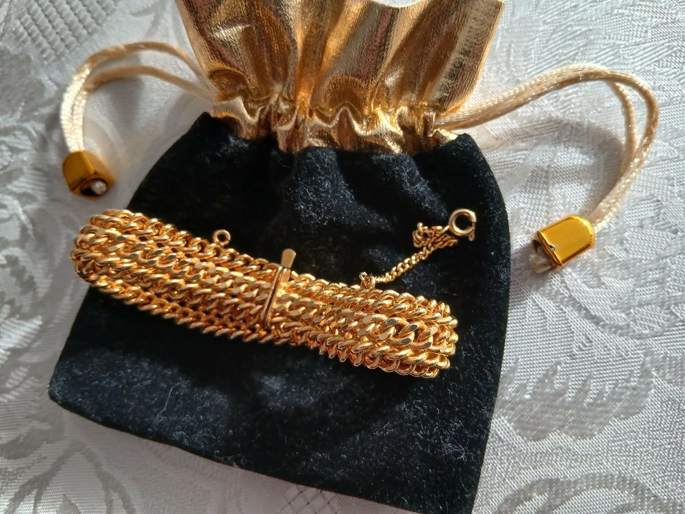  Bracelet mailles gourmette tress&eacute; dor&eacute; or fin brillant Bijoux et montres