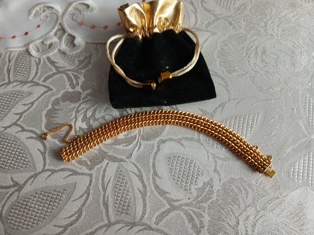 Bracelet mailles gourmette tress&eacute; dor&eacute; or fin brillant Bijoux et montres