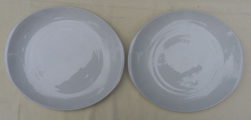 2 assiettes blanches &agrave; steak en porcelaine de Sarreguemines Cuisine